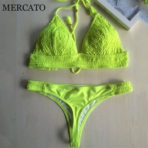 Bikini Set Sexy Low Waist Fluorescent Green Beachwear Adjustable Straps