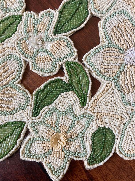 Handmade Table Runner Beaded Runner Floral Cutwork Bead Etsy