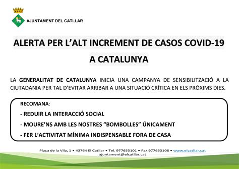 ALERTA POR EL GRAN INCREMENTO DE CASOS DE COVID 19 EN CATALUÑA