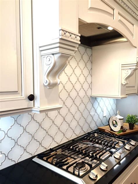 Beveled Arabesque Tile Backsplash Snow White Arabesque Glass Mosaic