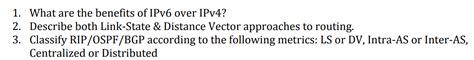 Solved 1. What are the benefits of IPv6 over IPv4? 2. | Chegg.com