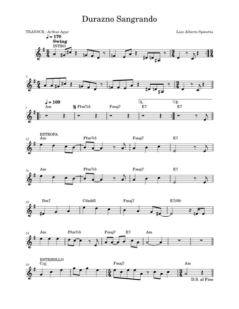 Durazno Sangrando Invisible Sheet Music For Piano Solo