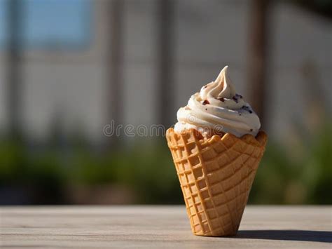 Sorvete Em Um Cone De Waffle Aspersores Contra O Pano De Fundo De