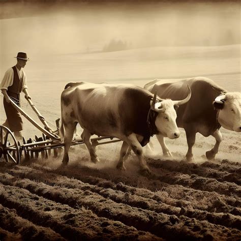 Premium AI Image | Farmer ploughing in field