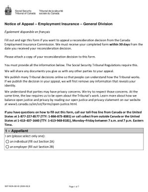 Fillable Online Get The Notice Of Appeal Employment Insurance Form