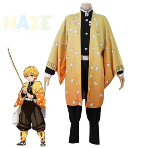 Anime Demon Slayer Kimetsu No Yaiba Agatsuma Zenitsu Cosplay Suit