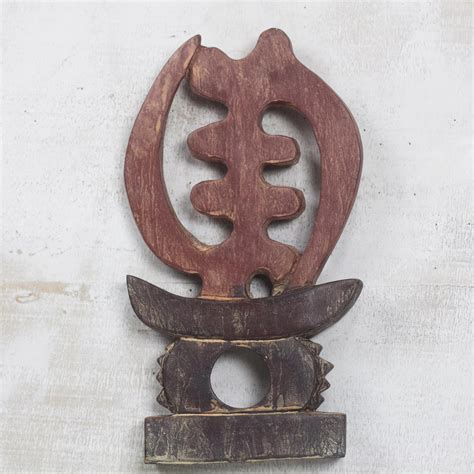 Rustic Adinkra Wood Wall Sculpture From Ghana Gye Nyame Throne Novica