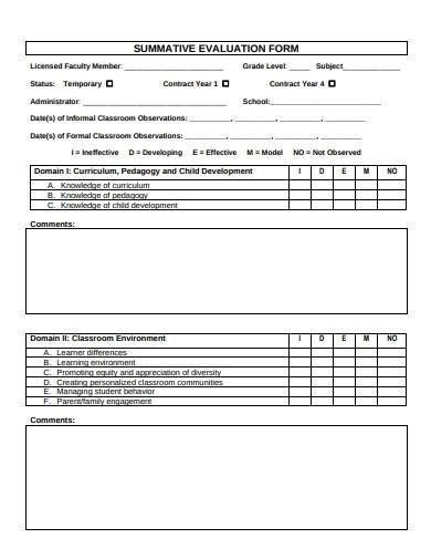 Free Summative Evaluation Form Samples Templates In Ms Word Pdf