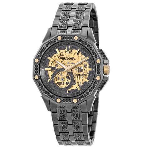 Bulova Octava Men S Wrist Watch Automatic Crystal Gold Skeleton Dial