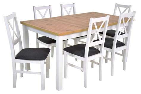 Stół 80x140/180 cm ARTISAN i 6 krzeseł DREWNIANE X (MD-2 N-10) • Cena ...
