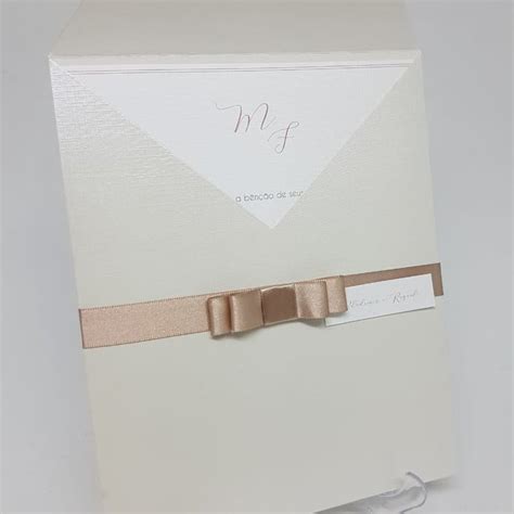 Convite Casamento Nude Classico Perolado Elo