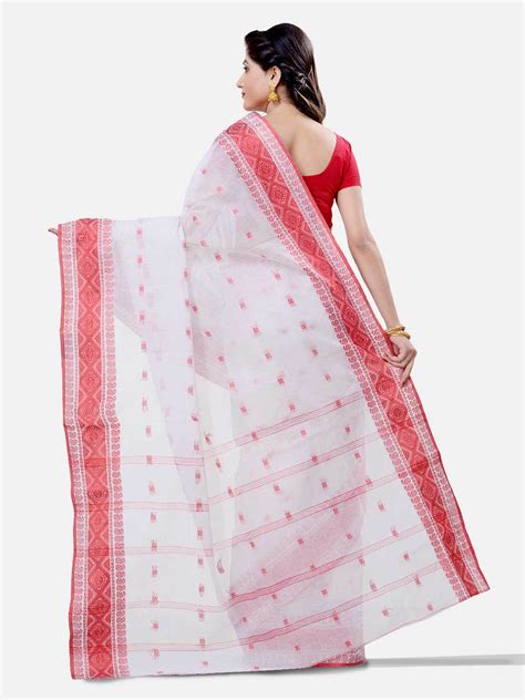 Red And White Tant Saree Bengali Cotton Tant Saree Discount