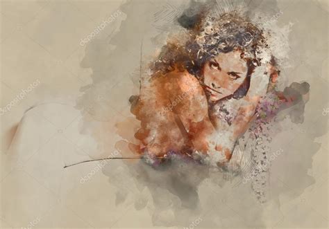 Illustrazione Stock Silhouette Di Una Donna Nuda Pittura Digitale Ad