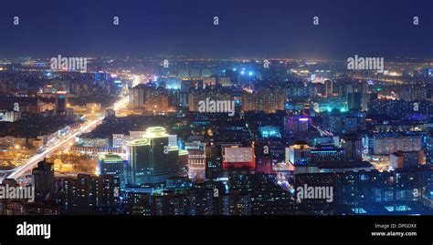 Beijing at night aerial view with urban buildings Stock Photo - Alamy