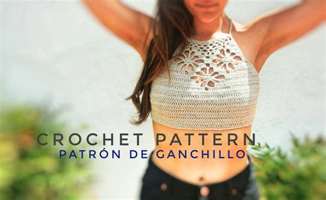 Crochet Pattern Crop Top Crocheted Lace Bikini Top Etsy Uk