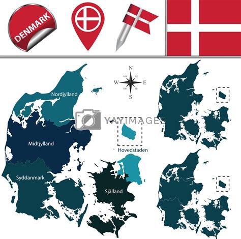 Map of Denmark with named regions by sateda Vectors & Illustrations ...