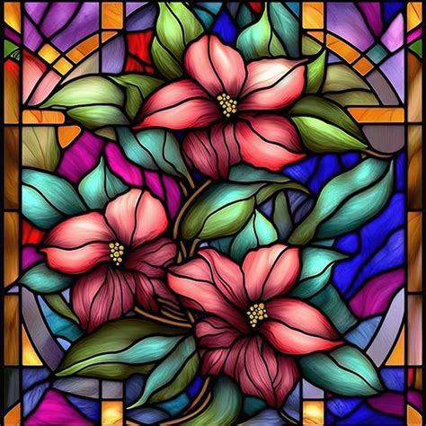 Premium Photo Stained Glass Window With Flower Bouquet Generative Ai