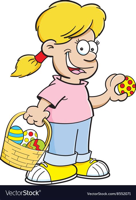 Cartoon Girl On An Easter Egg Hunt Royalty Free Vector Image