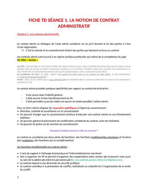 Fiche TD Séance 1 FICHE TD SÉANCE 1 LA NOTION DE CONTRAT