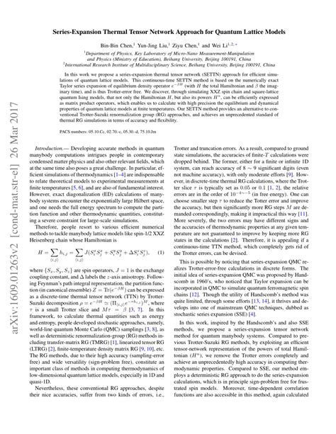 Pdf Continuous Time Thermal Tensor Network Approach For Quantum