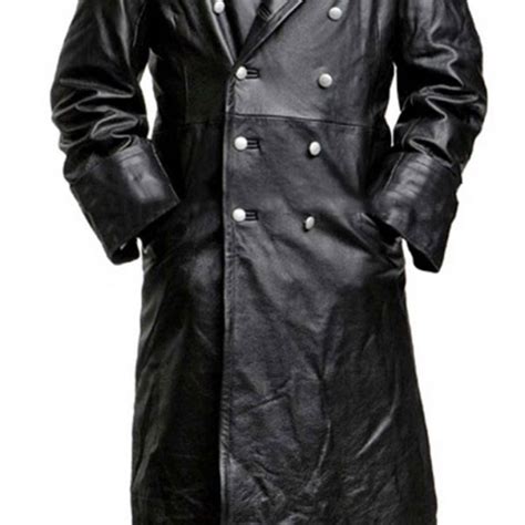 German Classic Officer Ww Military Uniform Black Leather Trench Coat