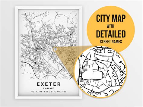 Printable Map of Exeter England United Kingdom with Street | Etsy