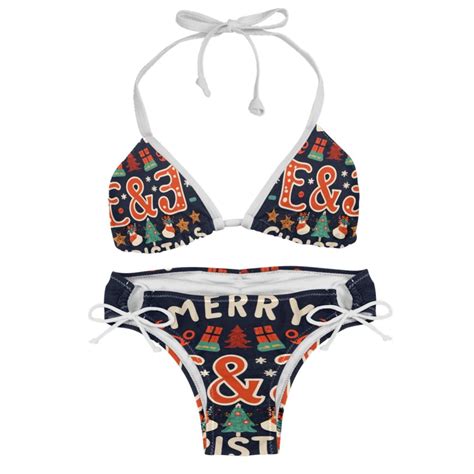 Christmas Font Detachable Sponge Adjustable Strap Bikini Set Two Pack Great For All Scenes One