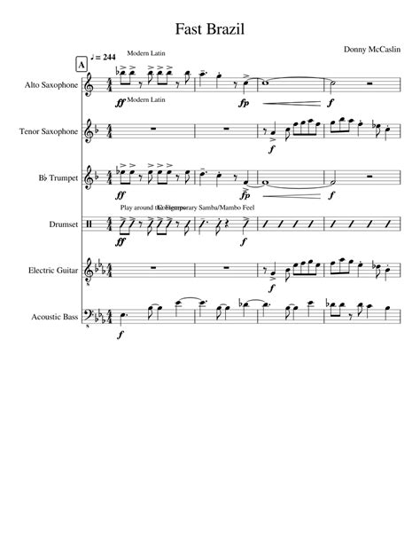 Fast Brazil Sheet Music For Flute Alto Saxophone Tenor Saxophone