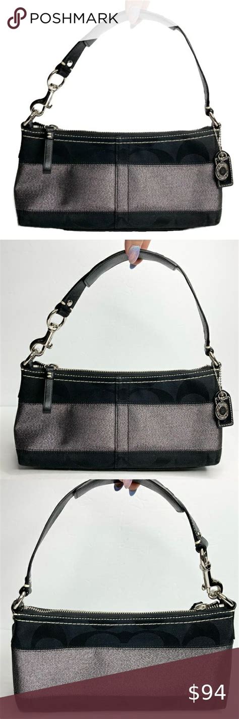 Coach 11096 Black And Silver Metallic Shimmer Stripe Hobo Mini Shoulder