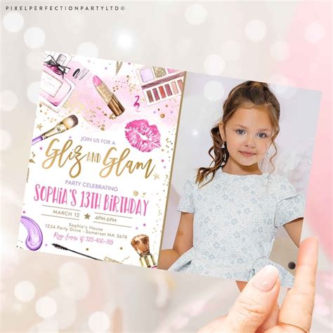 Editable Glitz And Glam Birthday Party Invitation Spa Makeup Birthday