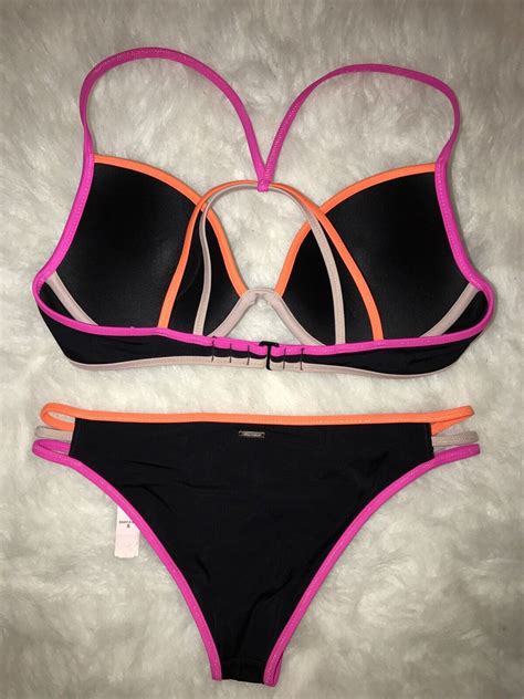 Victorias Secret Swimwear Black Bikini Set 34c Top And Xs Extra Small