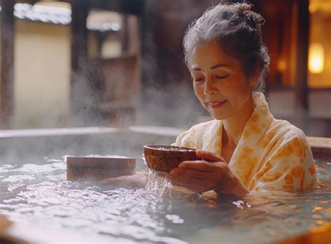 Woman Relaxing In A Japanese Hot Spring Premium AI Generated Image