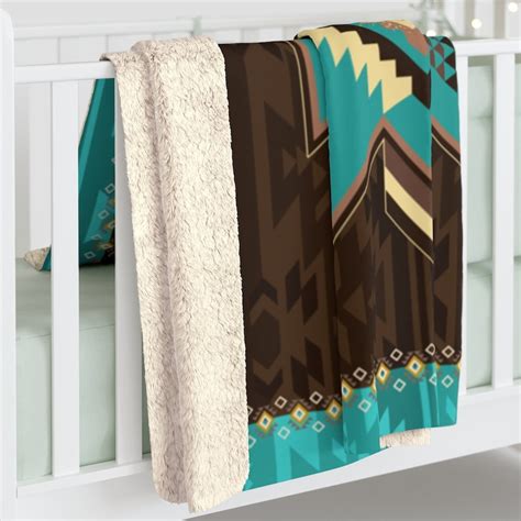 Aztec Turquoise Brown Sherpa Fleece Blanket Etsy