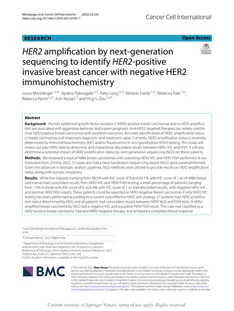 Pdf Her2 Amplification By Next Generation Sequencing To Identify Her2