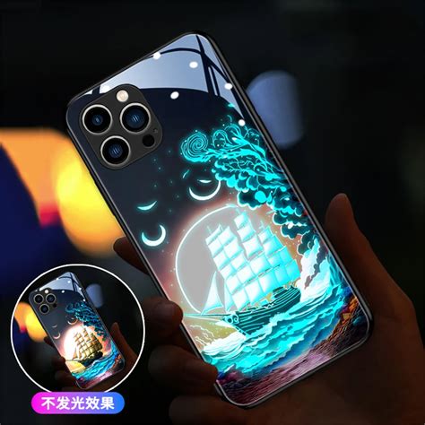 Sailing Ships Smart Led Light Glow Tempered Glass Phone Case For Iphone