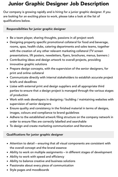 Junior Graphic Designer Job Description Velvet Jobs