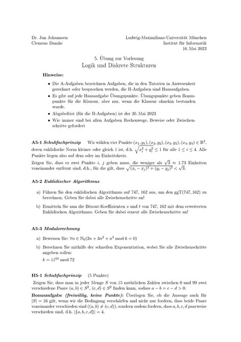 Blatt 05 Übungsbaltt Dr Jan Johannsen Ludwig Maximilians