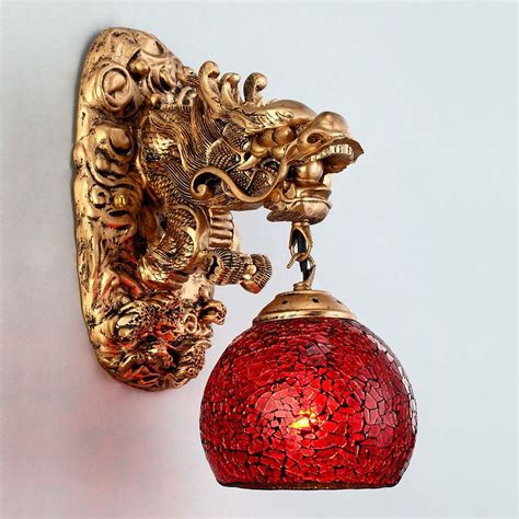 2019 Vintage China Style Resin Dragon Wall Lamp Luxury Lighting E27