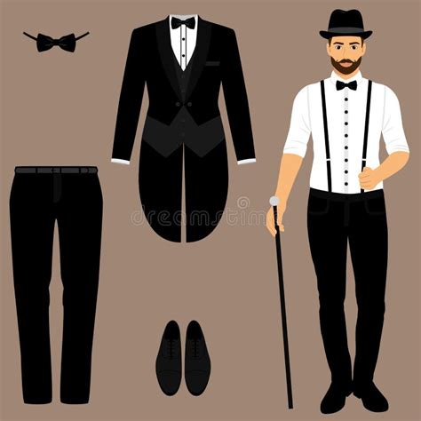 Clothes Set Pants Shoes Tuxedo Cane Hat Stock Illustrations 3 Clothes