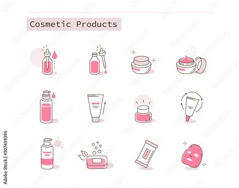 Different Cosmetic Icons Collection Containers And Bottles With Beauty