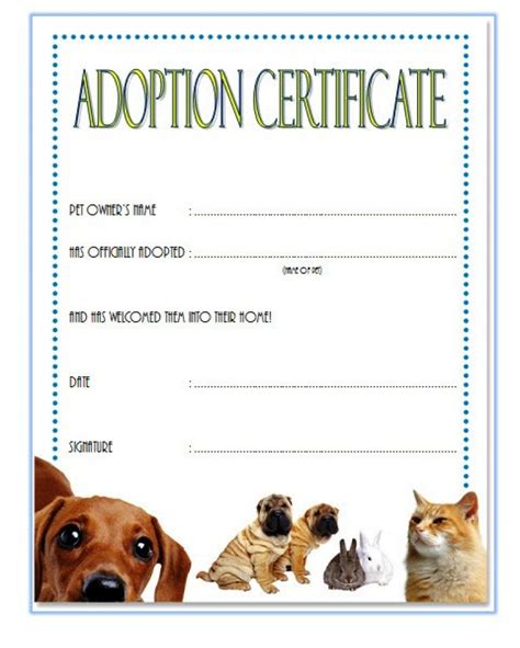 Cat Adoption Certificate Free Printable Web Simply Fill In The Pet