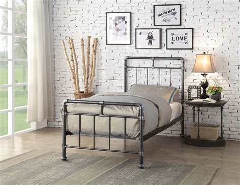 Modern Metal Industrial Bed Frame Scaffold Pipe Black Silver