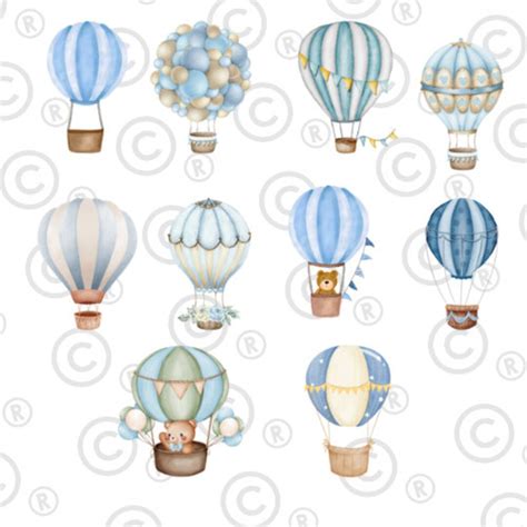 Watercolor Hot Air Balloons Clipart It S A Boy Png Nursery Wall Decor Baby Boy Digital
