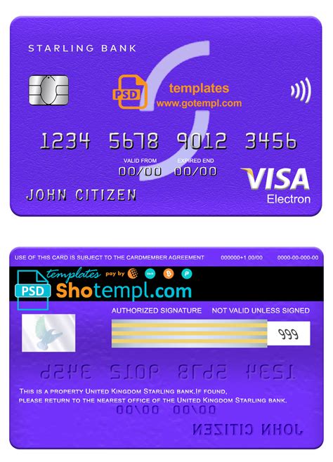 United Kingdom Starling Bank Visa Electron Card Fully Editable