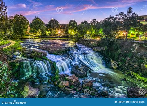 Reedy River Falls Waterfall In Downtown Greenville Falls Park Stock