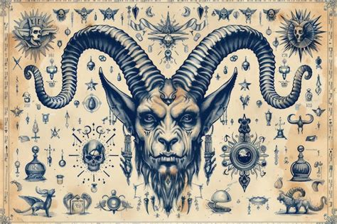 Premium Photo A Detailed Engraving Of Baphomet Surrounded By Mystical