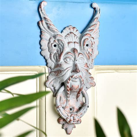 White Cast Iron Gothic Gargoyle Face Door Knocker