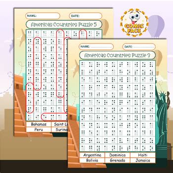 Braille Printed Not Raised Americas Countries Word Search Puzzles