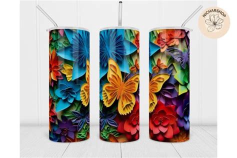 20oz 3d Rainbow Flower Butterfly Tumbler Graphic By Nicharshop168