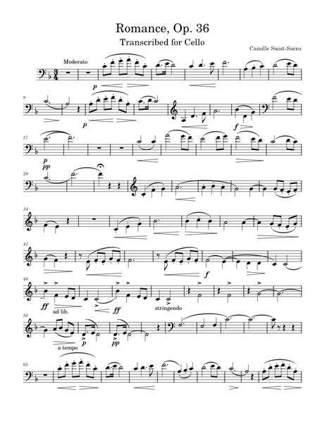 Romance Op36 Camille Saint Saëns Sheet Music For Cello Solo